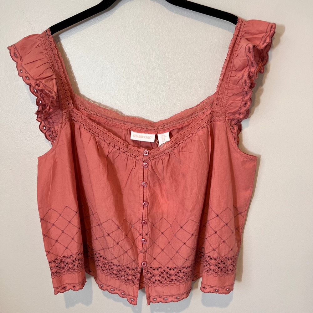 Shabby Chic NEW Eyelet Lace 100% Cotton Embroidered 2 Piece Pajamas Light Medium - Picture 5 of 15